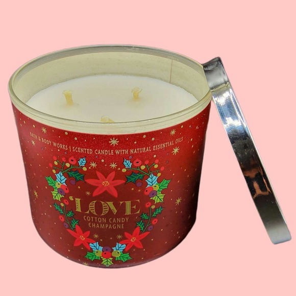 "LOVE" COTTON CANDY CHAMPAGNE 3-WICK CANDLE BY BATH AND BODY WORKS - Picture 1 of 2